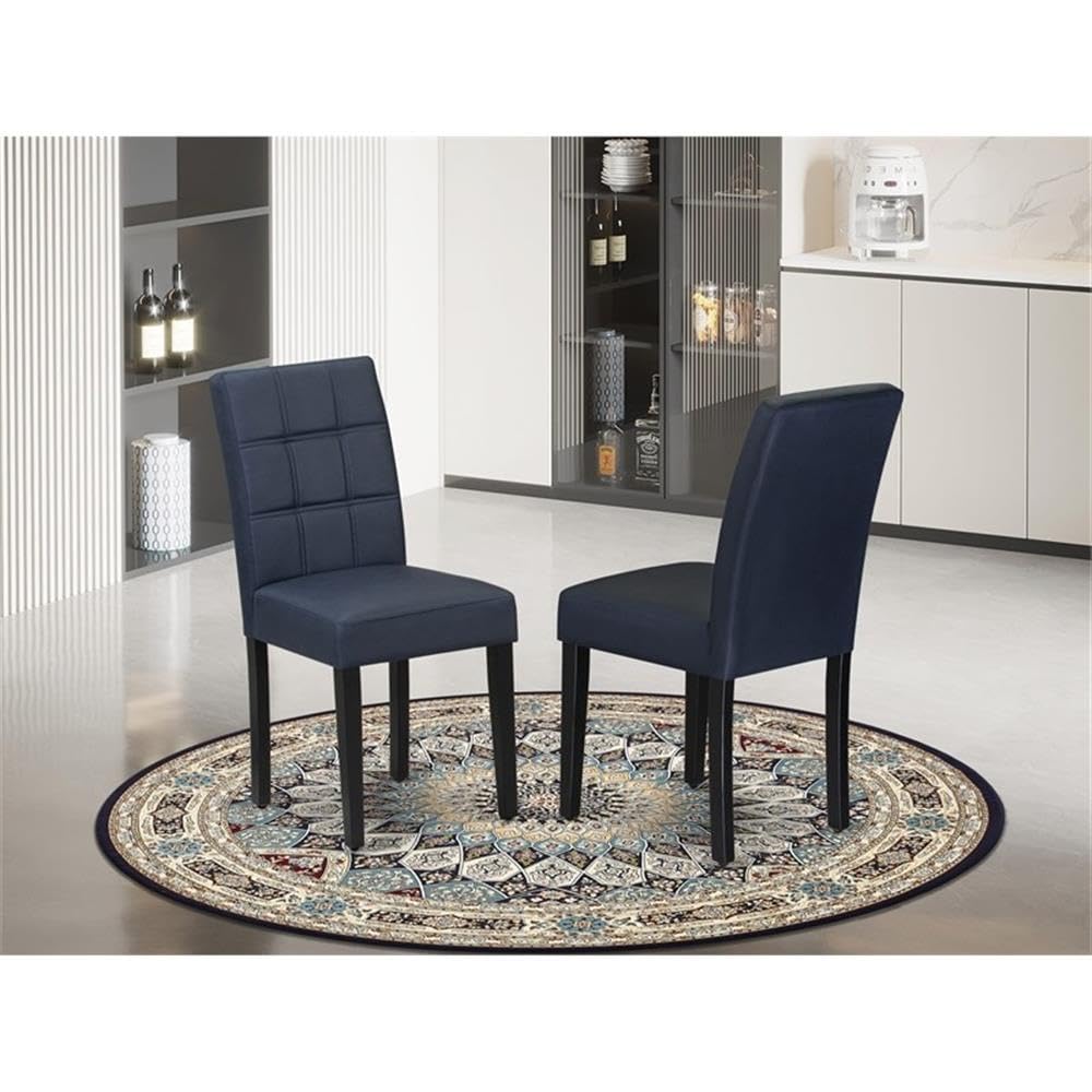 Dark Navy Blue Polyester Fabric Padded Chairs Set of 2 W4776