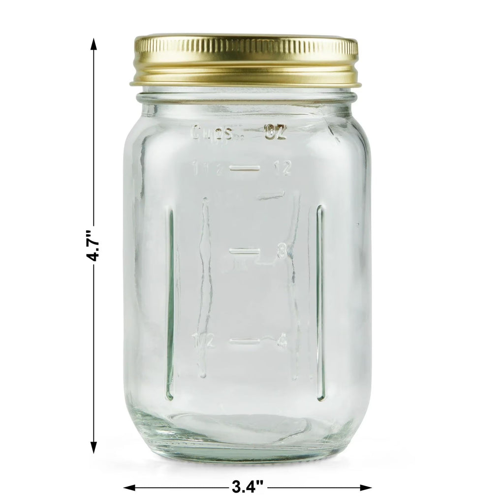16 oz Regular Mouth Glass Canning Jars with Lids and Rings, 12-Pack W4638