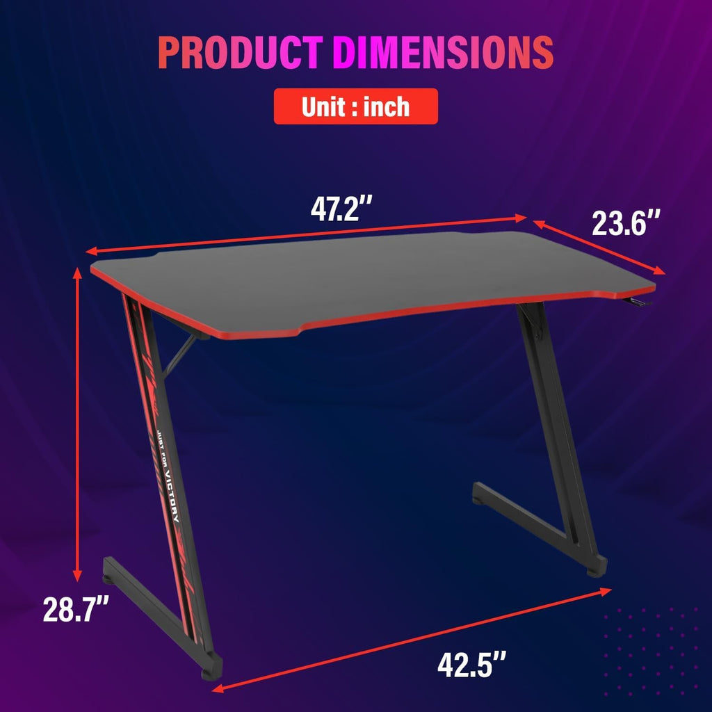 47 Inch Z-Shaped Carbon Fiber Black Gaming Desk B65728