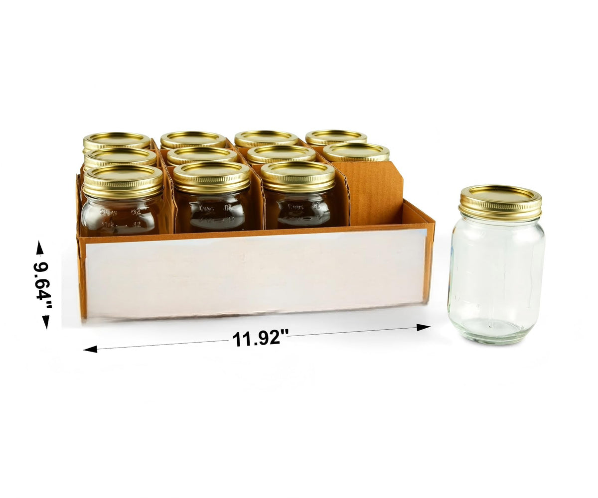 16 oz Regular Mouth Glass Canning Jars with Lids and Rings, 12-Pack W4638