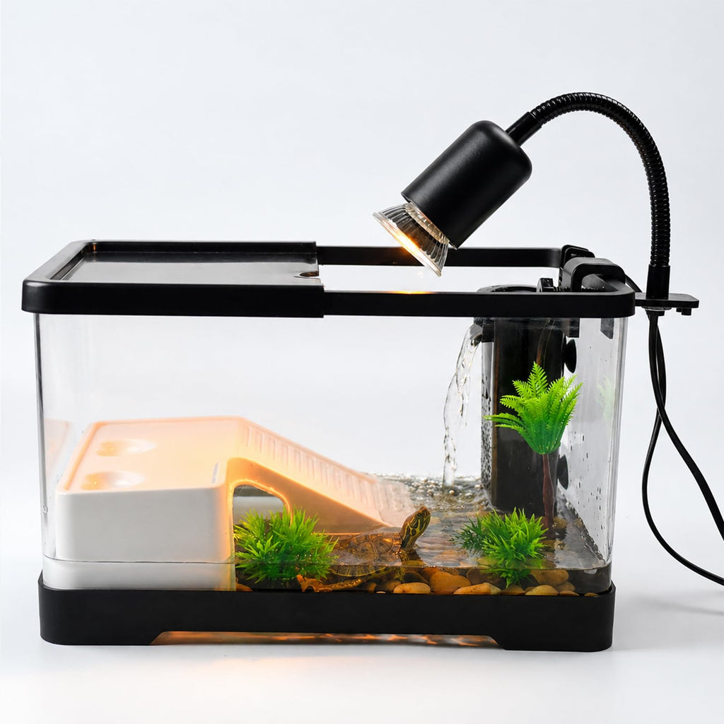 Acrylic Aquarium Starter Kit with UVB/UVA Lamp, Filter, Basking Platform & Lid Y138522