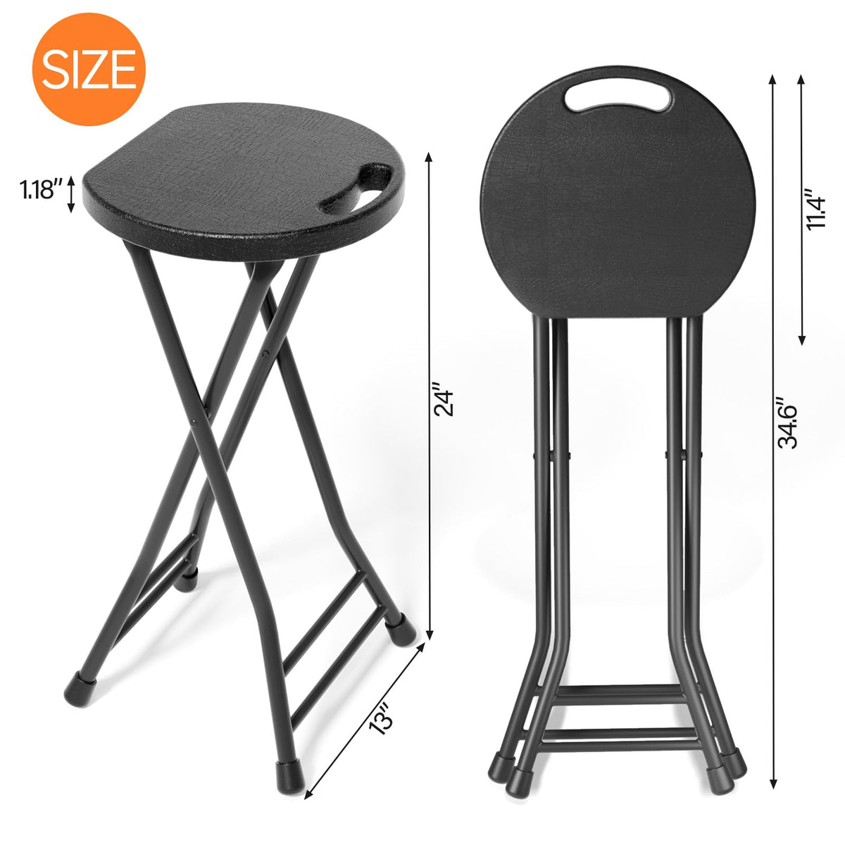 24 Inch Folding Stool 500LBS Capacity Portable Collapsible Stool Black S28703