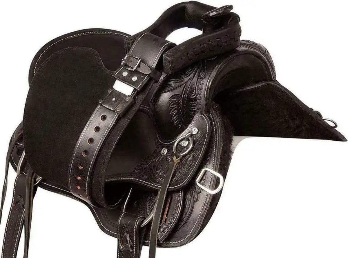 Black Floral Tooled Leather Western Saddles Combo Tack Set C5944