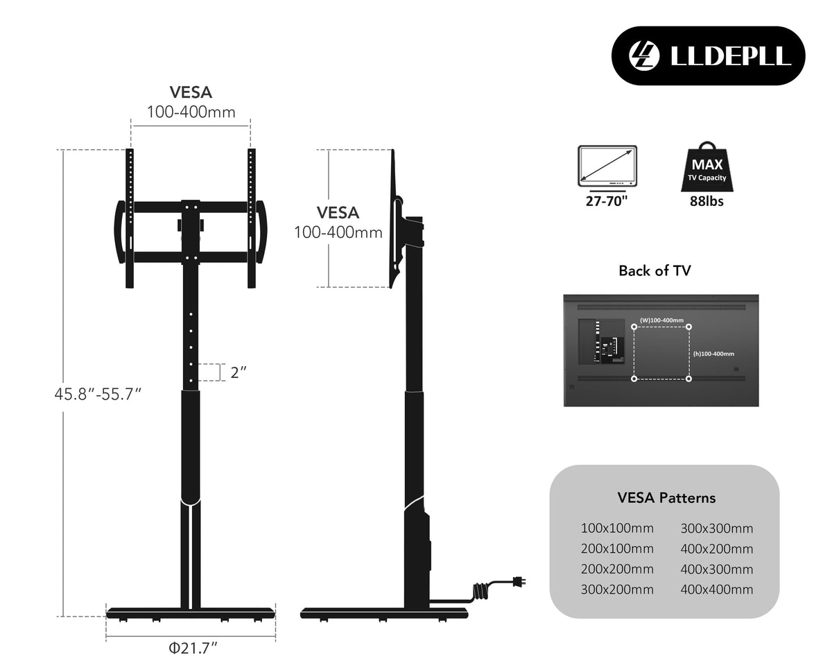 Mobile TV Stand with Power Outlet, Rolling TV Cart for 27-70 Inch, Height Adjustment, Holds up to 88lbs O625871