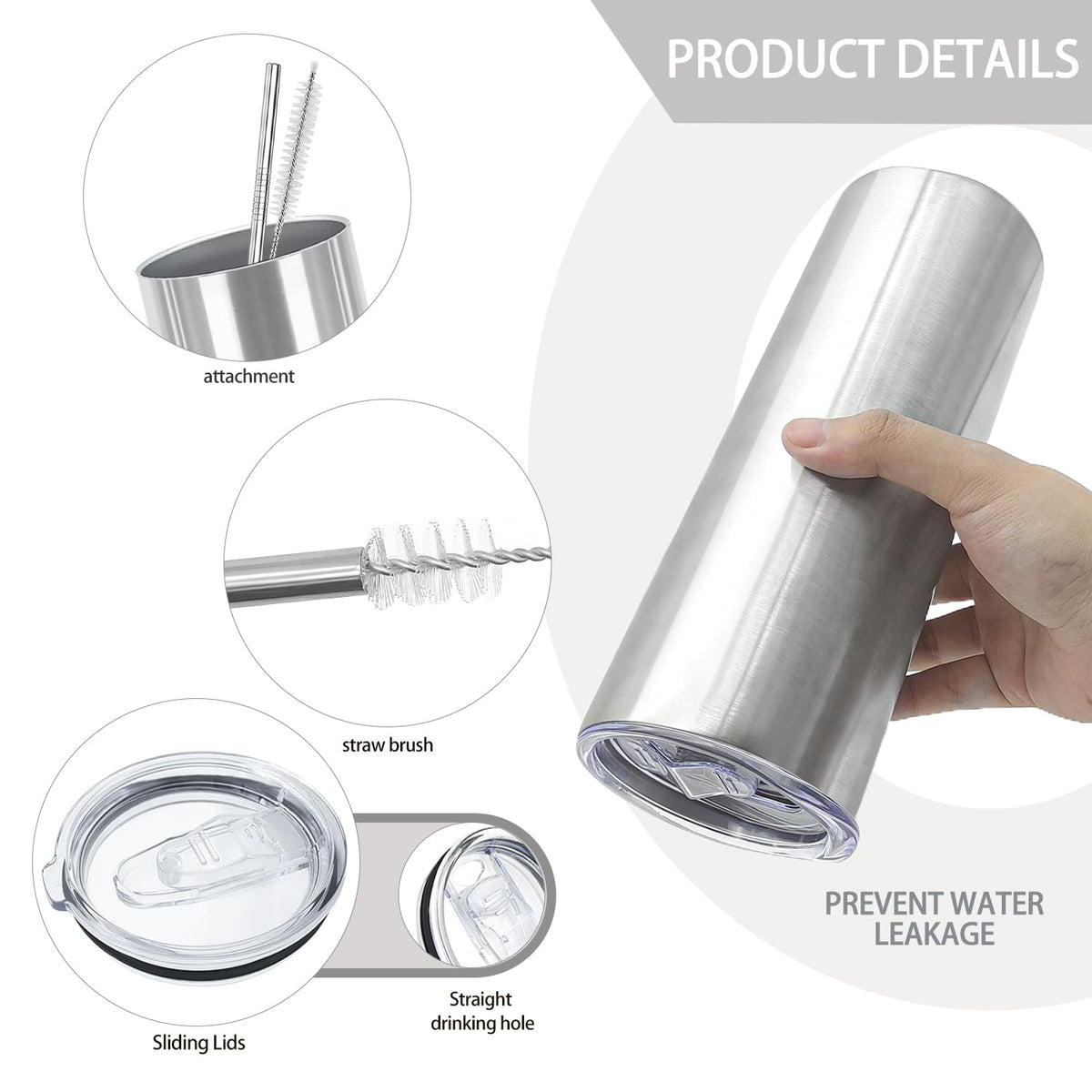 16 Pack 20oz Stainless Steel Insulated Tumblers with Lid and Straw V4437
