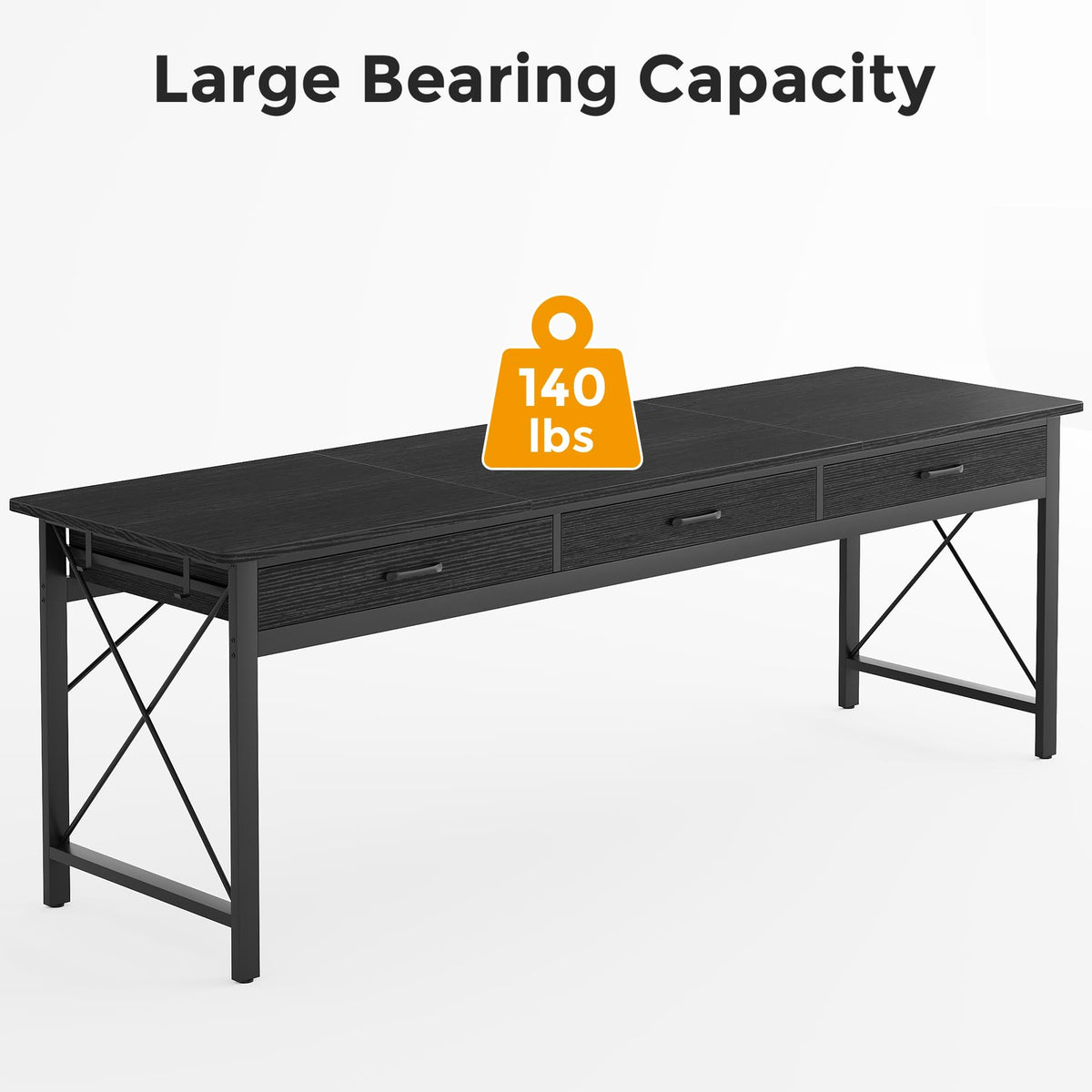 78.7 inch Black Computer Desk with 3 Drawers S3355
