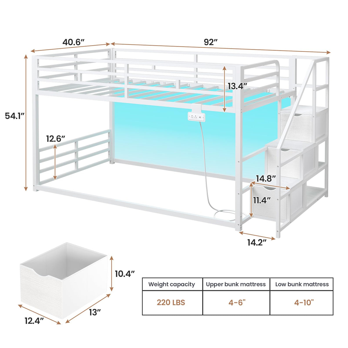 Low Bunk Bed Twin Over Twin with Storage Stairs H241
