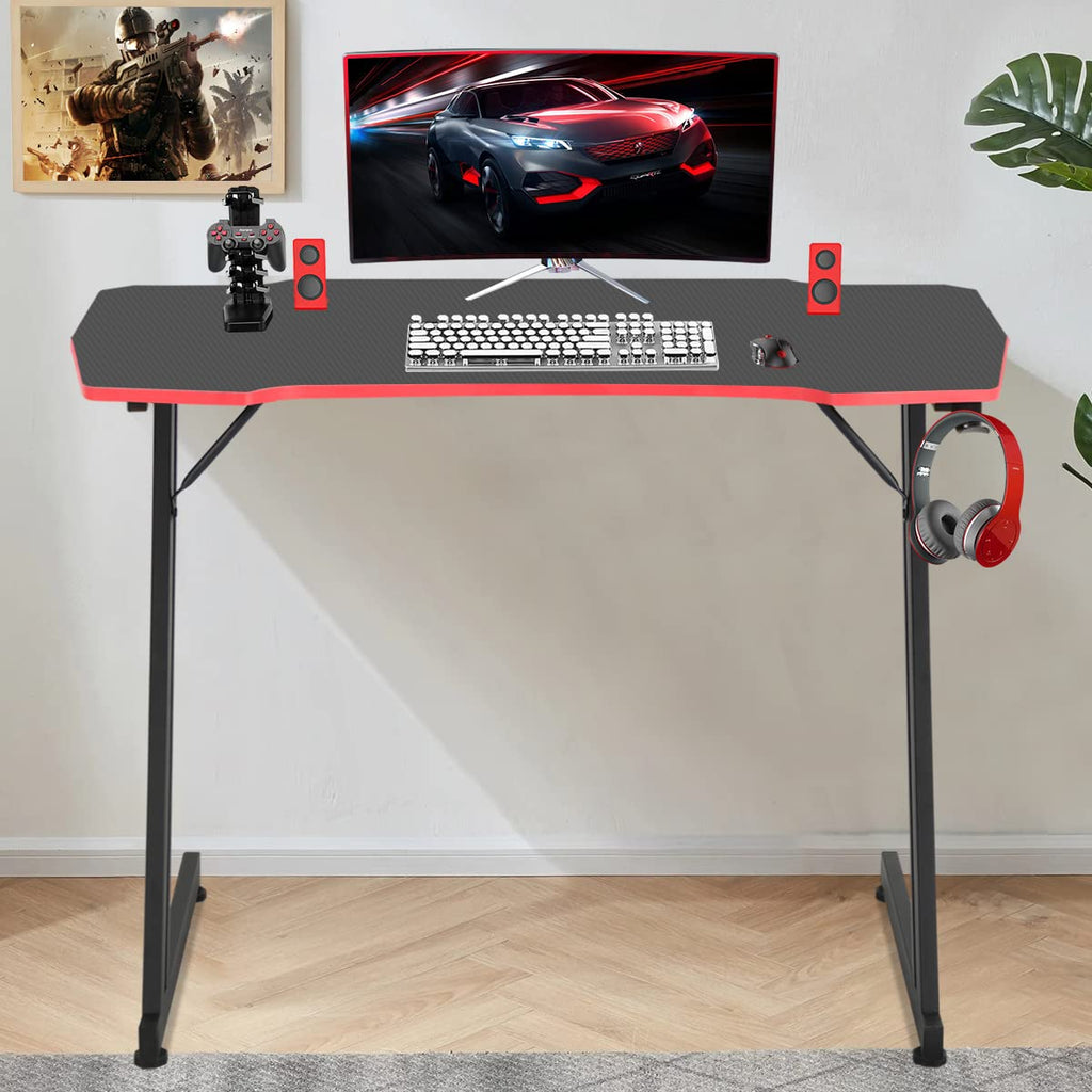 47 Inch Z-Shaped Carbon Fiber Black Gaming Desk B65728