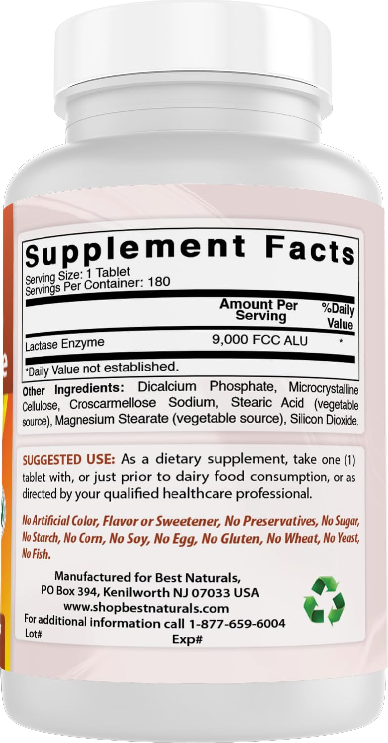 Lactose Intolerance Relief Tablets with Lactase Enzyme, 180 Count V7628