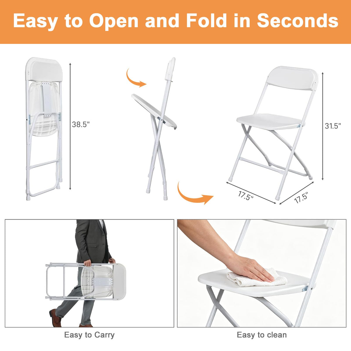 White 10 Pack Folding Chairs with Steel Frame B7251