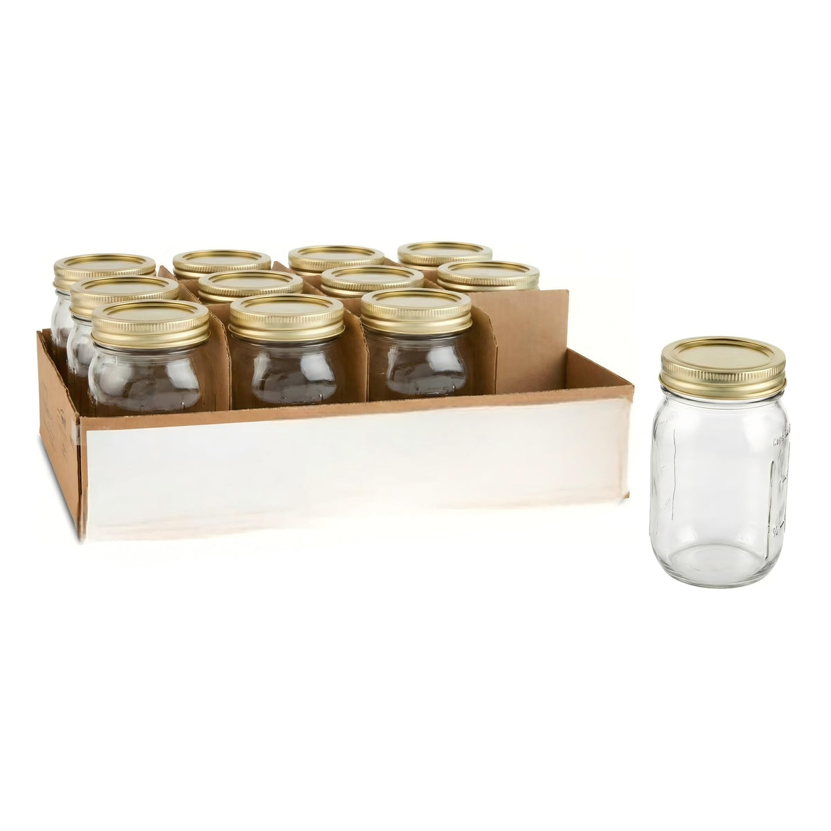 16 oz Regular Mouth Glass Canning Jars with Lids and Rings, 12-Pack W4638