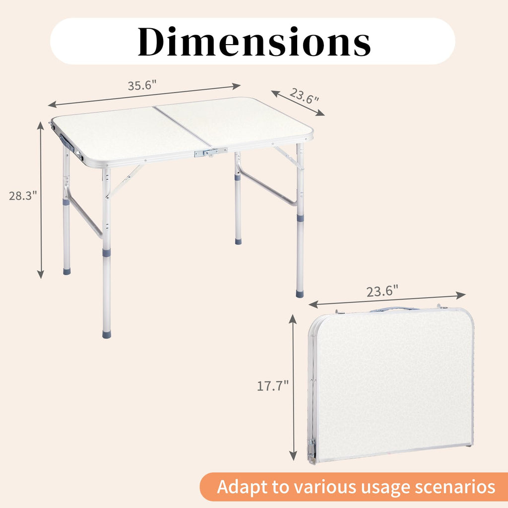 Aluminum Folding Table, Portable and Adjustable Rectangle Table, White (3FT) O46957
