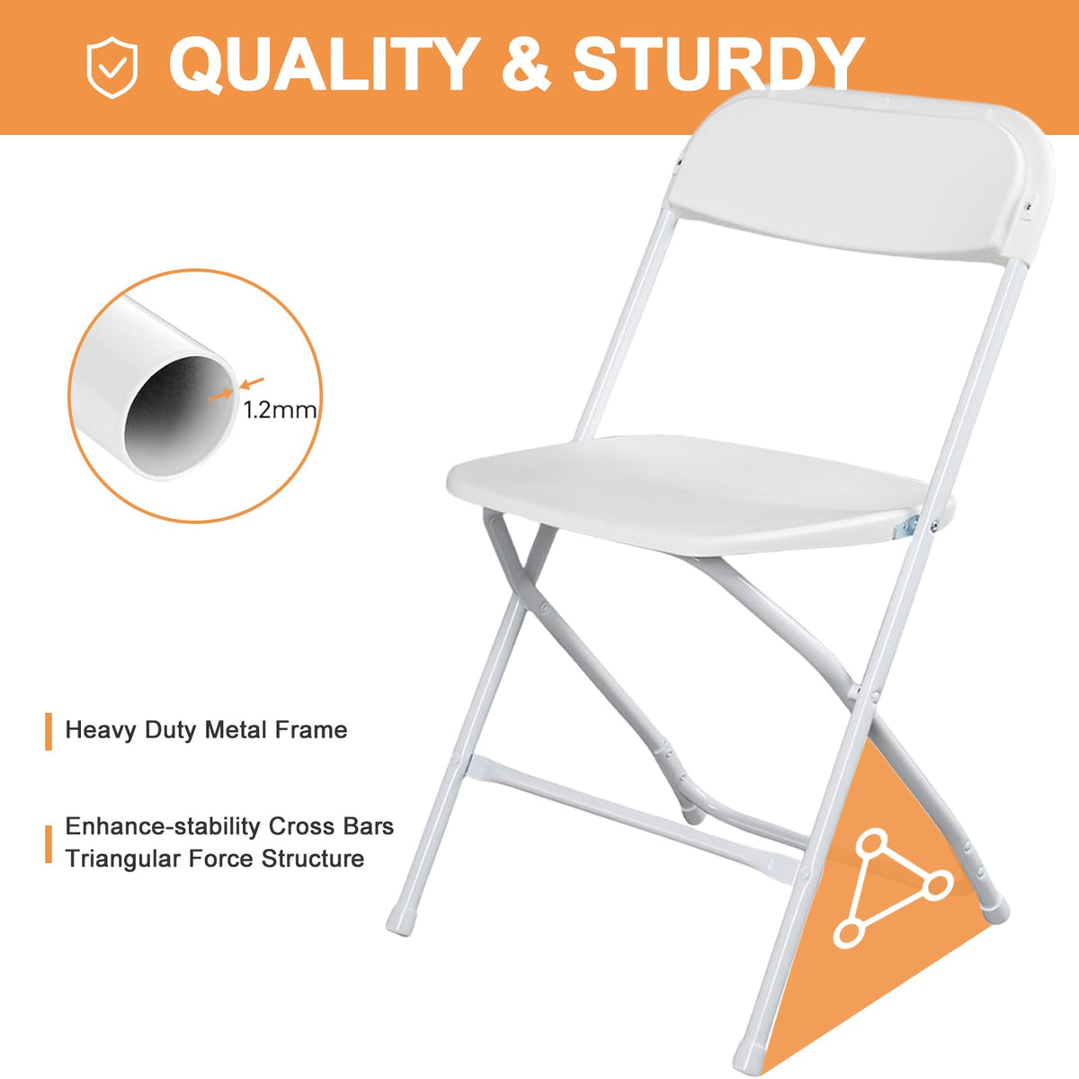 White 10 Pack Folding Chairs with Steel Frame B7251