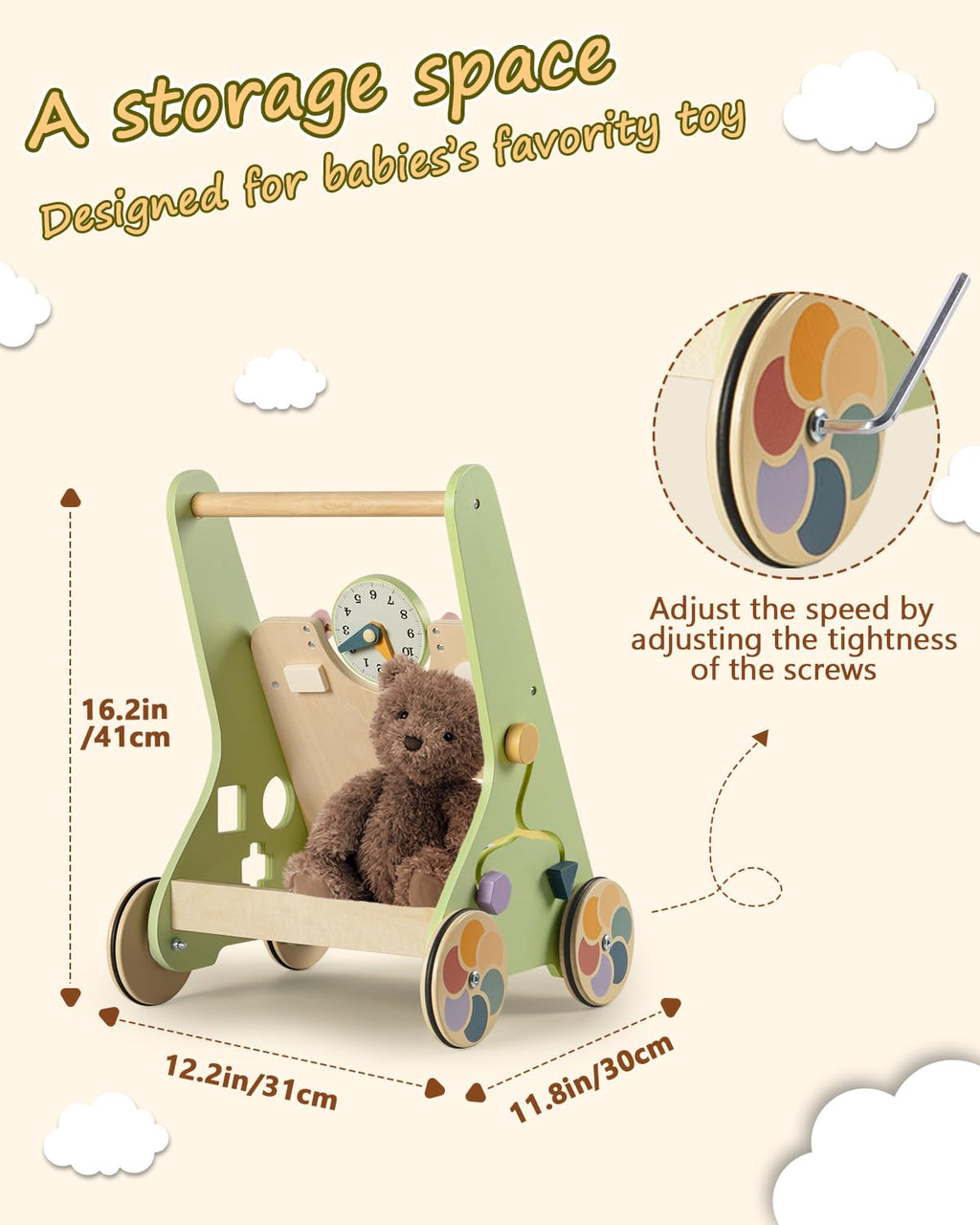 Wooden Push Walker with Wheels Z2059
