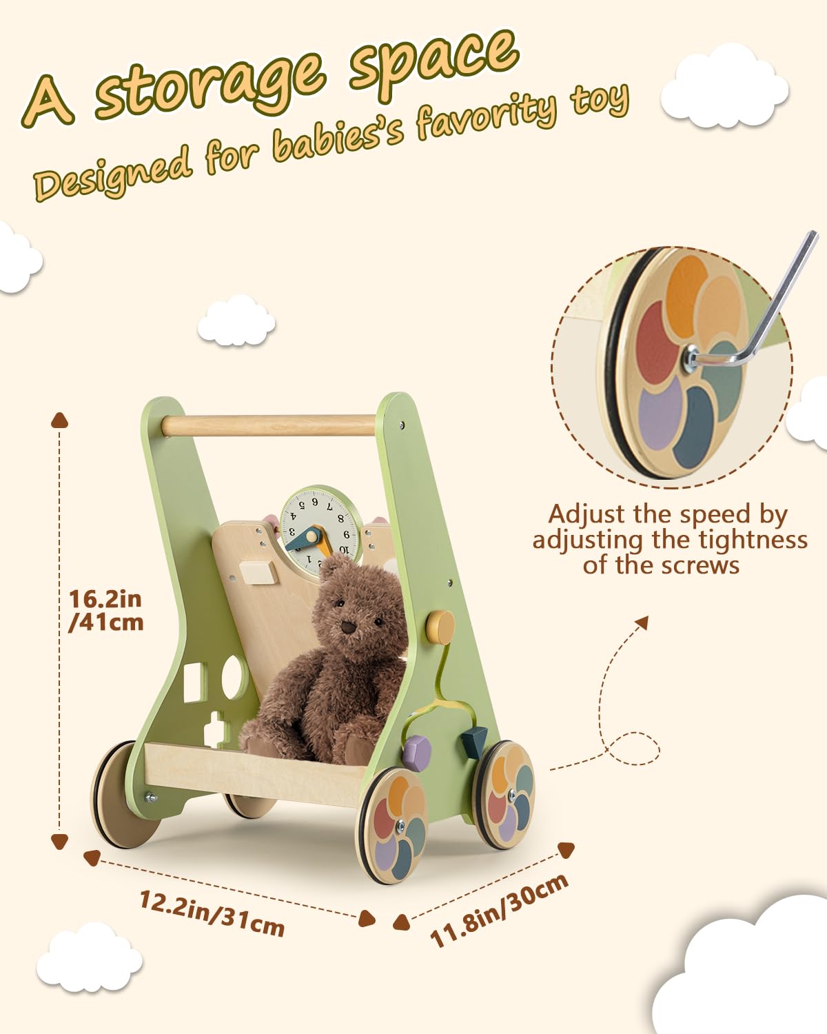 Wooden Push Walker with Wheels Z2059