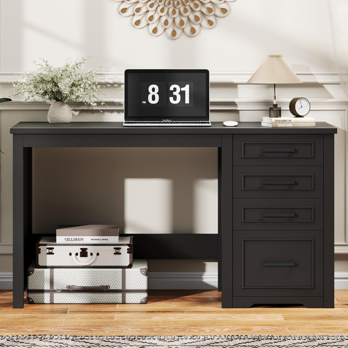 Black Executive Desk with File Drawer J731908