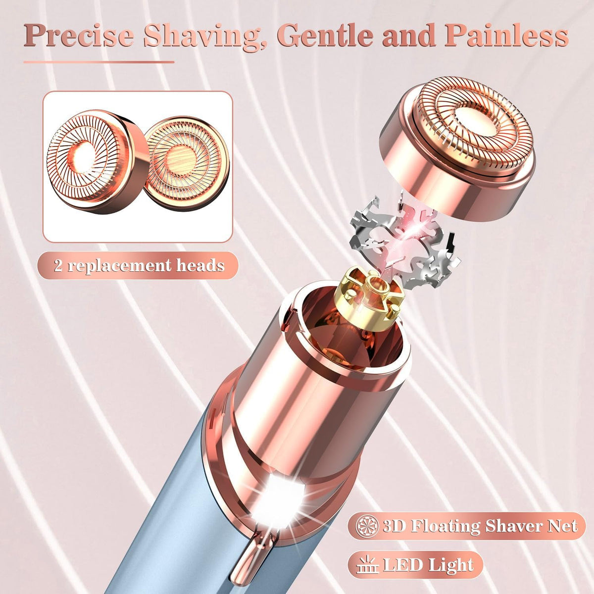 USB Rechargeable Facial Hair Remover with 2 Extra Heads D3584