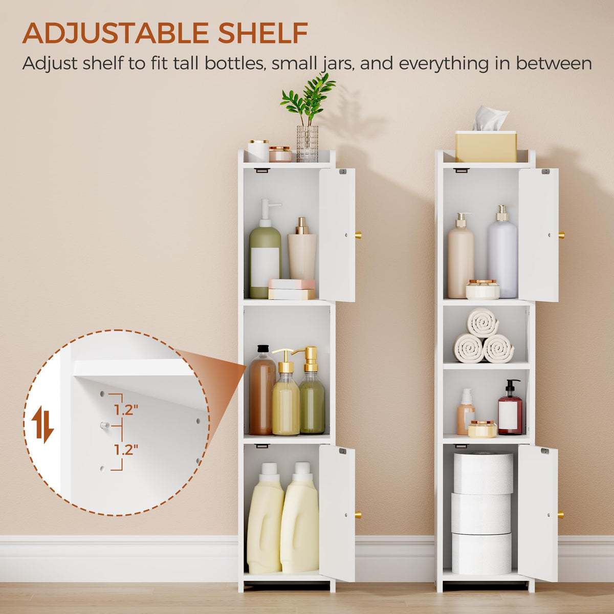 Slim Bathroom Storage Cabinet with 2 Doors and Adjustable Shelf Z633000