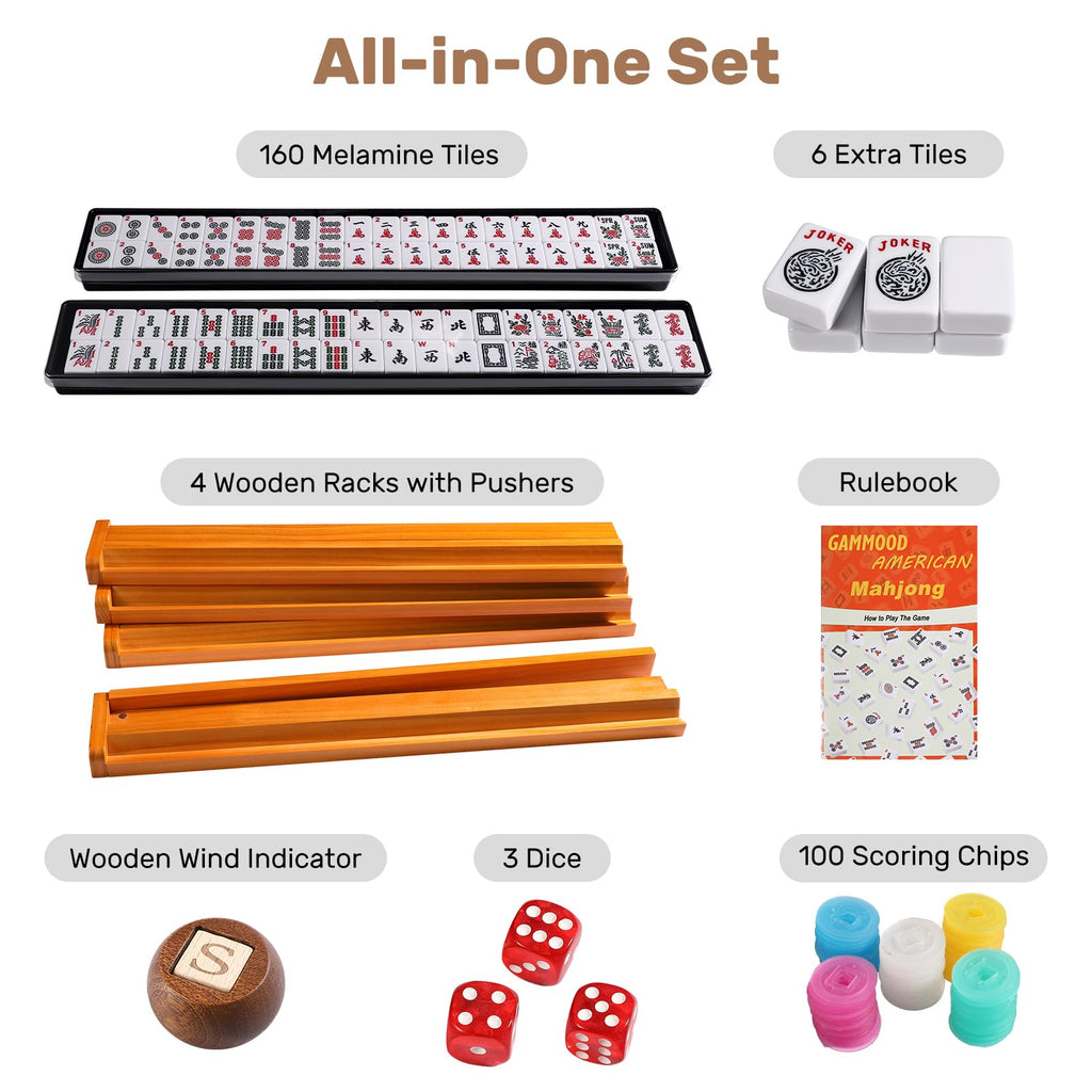 166 White Tiles Mahjong Game Set with Wooden Racks and Carrying Bag E264984