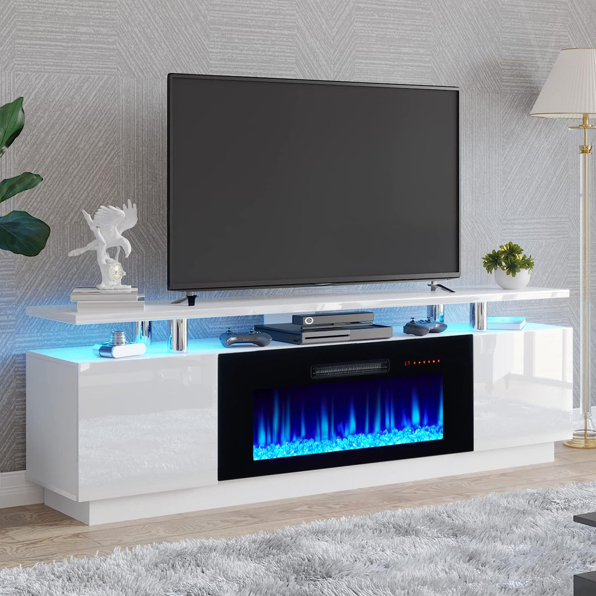 70" High-Gloss TV Stand with 36" Electric Fireplace R52649
