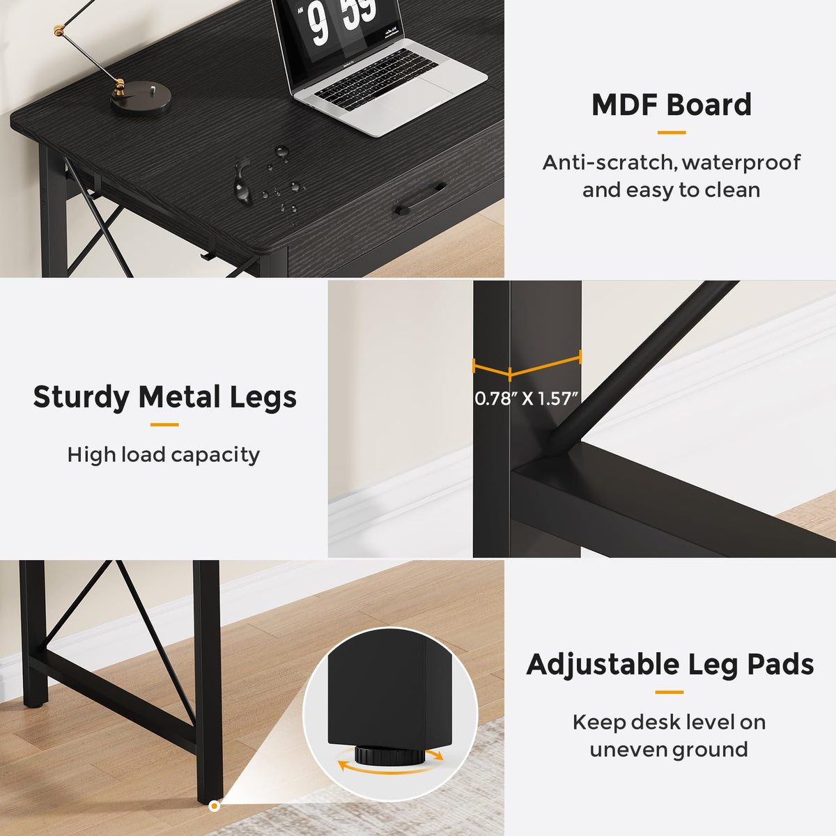 78.7 inch Black Computer Desk with 3 Drawers S3355