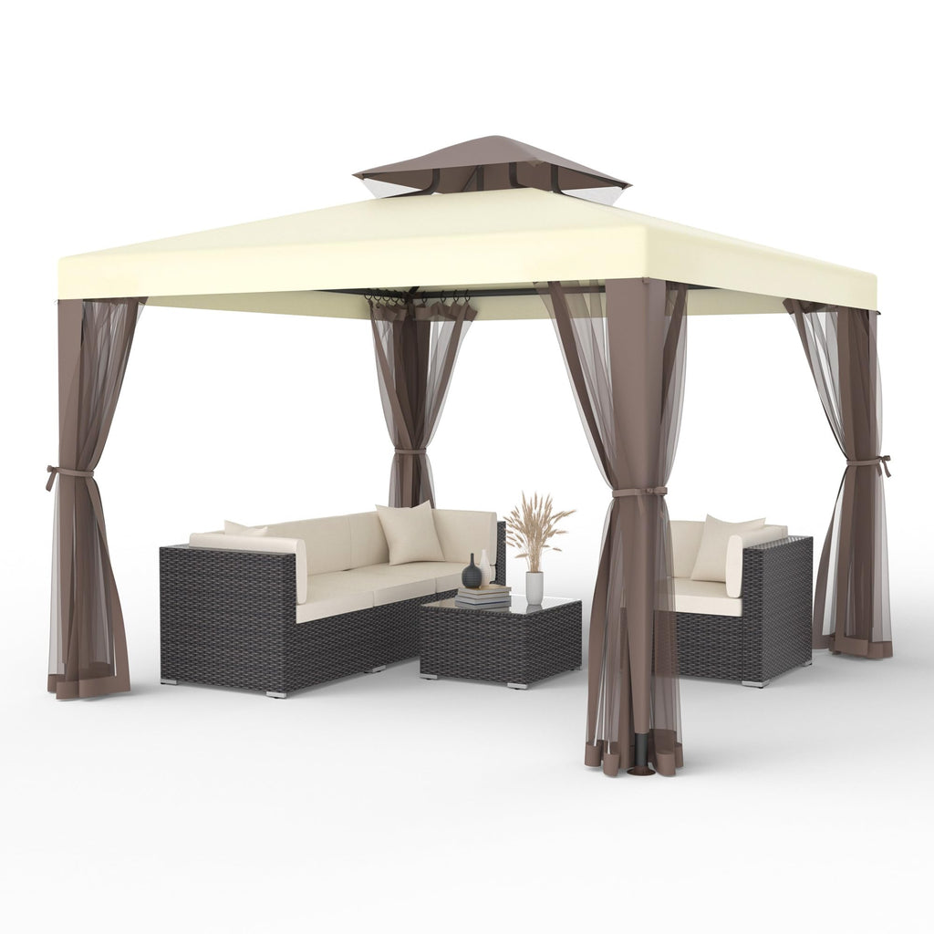 10'x10' Waterproof UV-Resistant 2-Tier Canopy Tent with Mosquito Netting W907