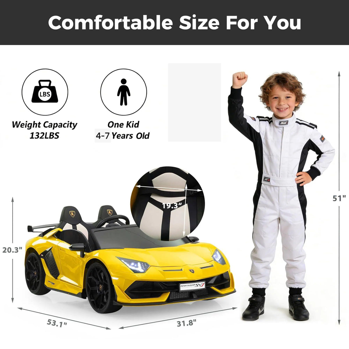 2-Seater Kids Ride on Car, 24V Electric Vehicle, Yellow Q967277