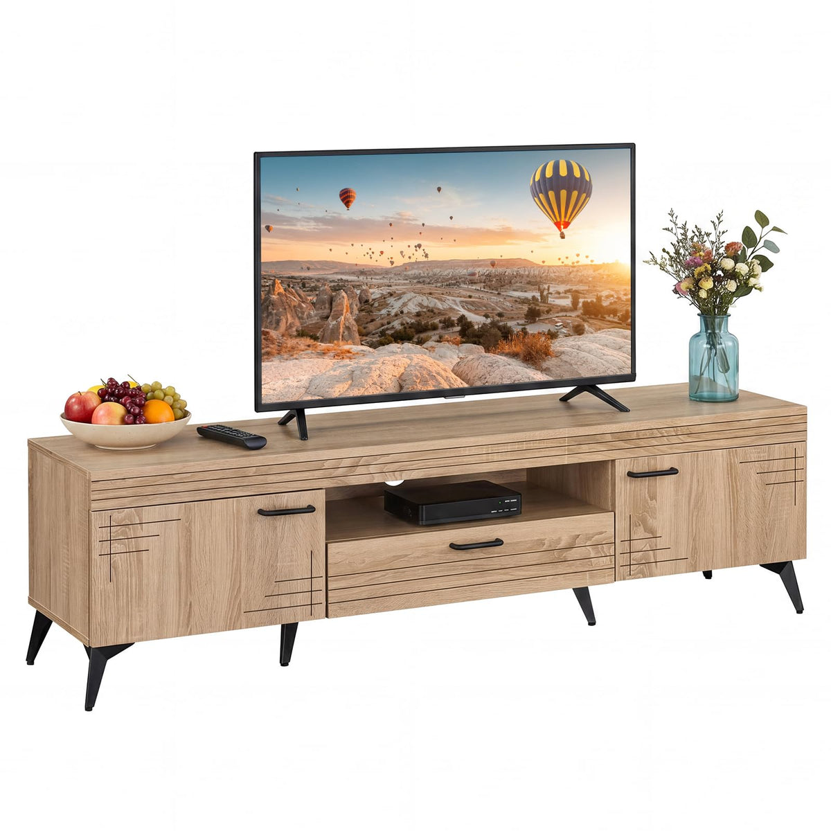 Mid Century Modern TV Stand with Storage Drawer and Open Shelf P25783
