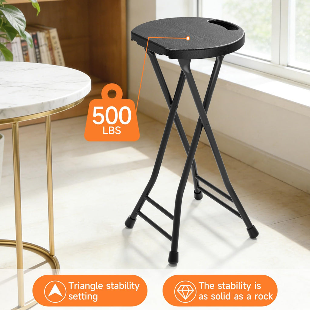 24 Inch Folding Stool 500LBS Capacity Portable Collapsible Stool Black S28703
