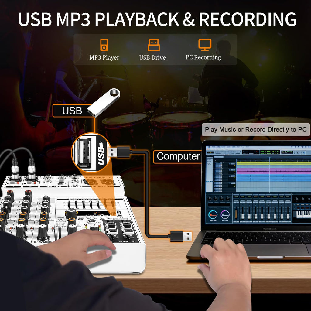 4-Channel Bluetooth Audio Mixer with XLR USB Interface G43991
