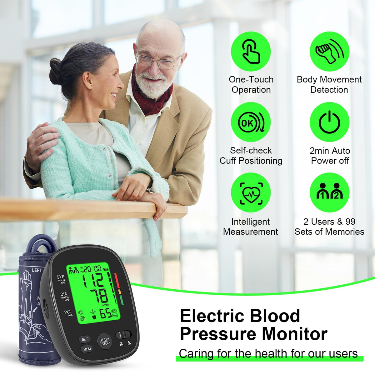 Upper Arm Blood Pressure Monitor Large Cuff LCD Digital Display Q85868