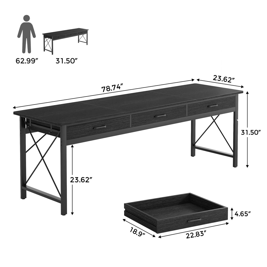 78.7 inch Black Computer Desk with 3 Drawers S3355