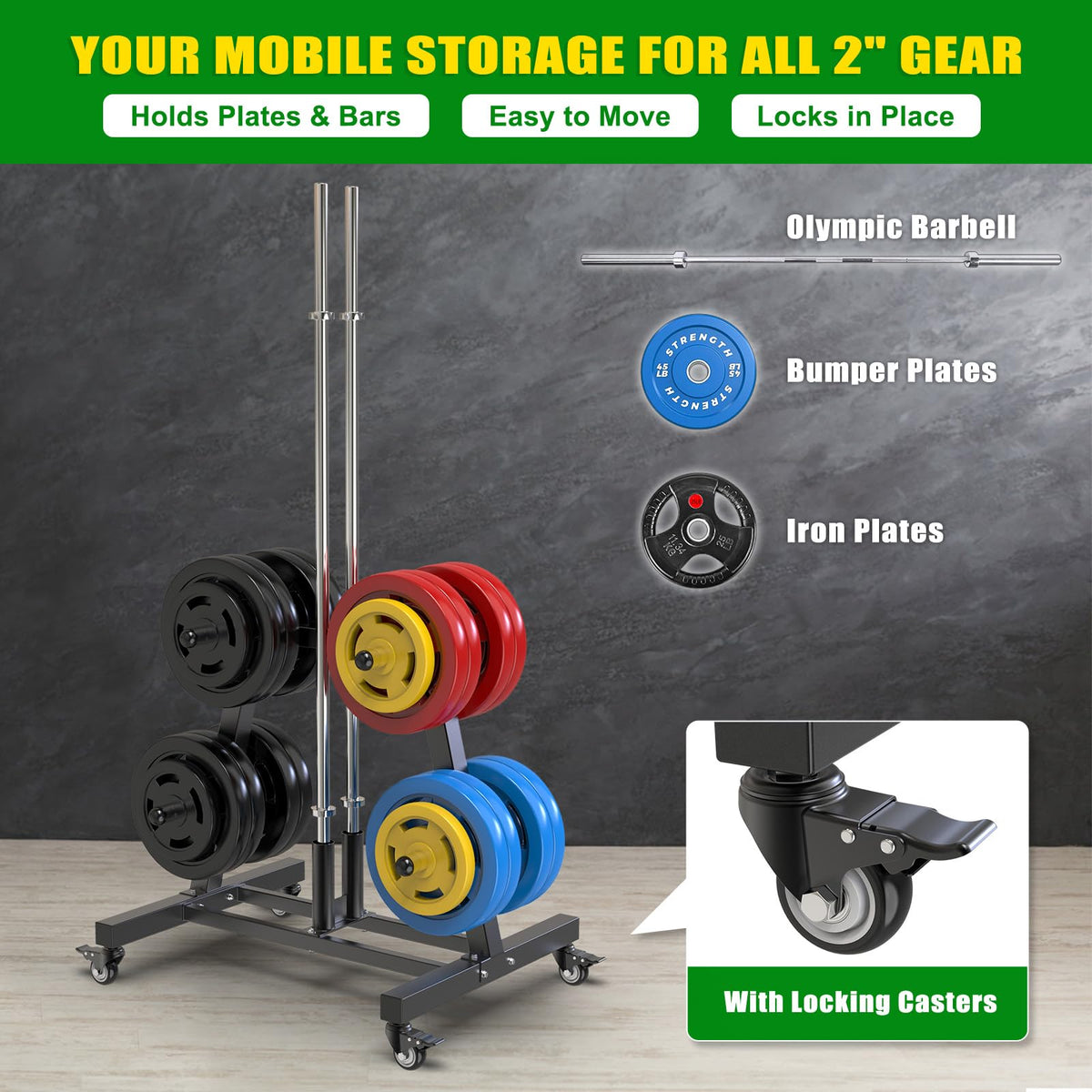 2" Olympic Weight Plate Tree Rack and Barbell Holders W717