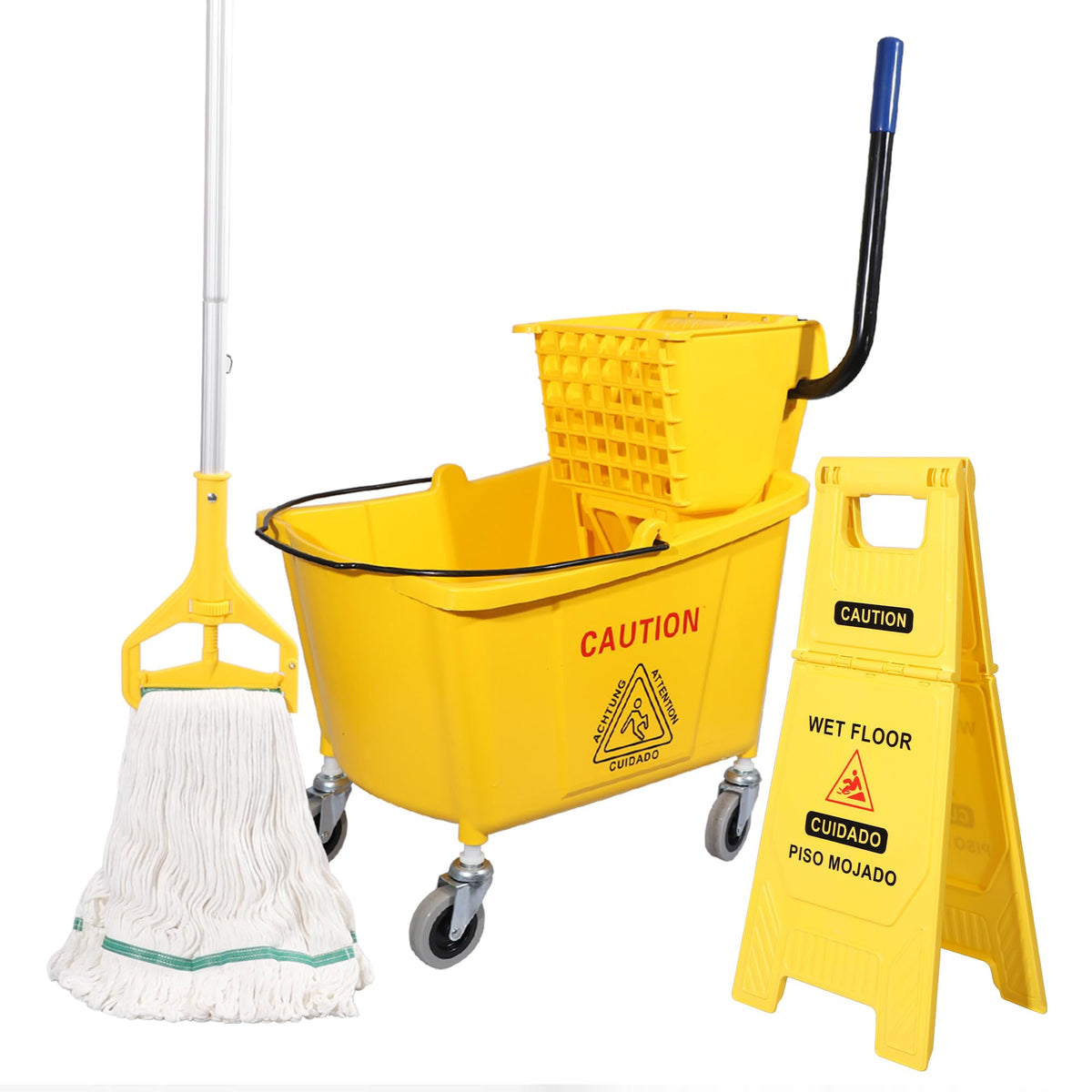 35Qt. Side-Press Mop Bucket and Wringer Combo on Wheels, Yellow G7026