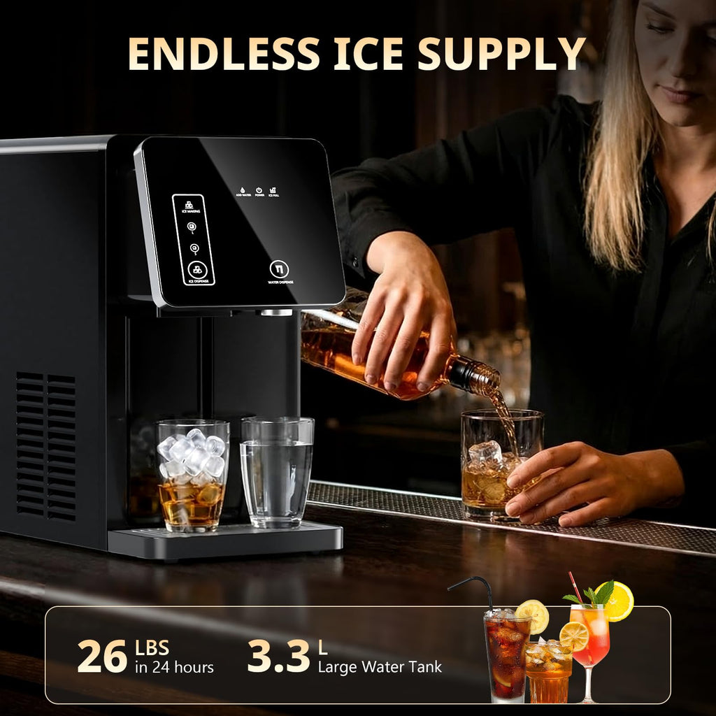 2-in-1 Countertop Ice Maker Machine with Water Dispenser, Black J2263