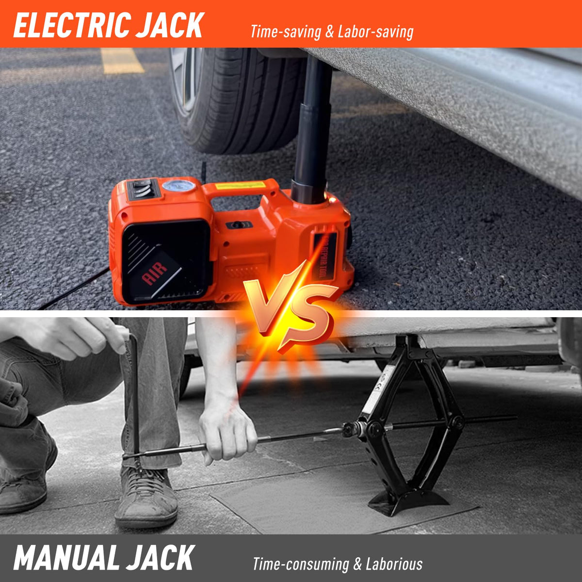 5 Ton Hydraulic Electric Car Jack Set with Tire Pump and Impact Wrench F420962