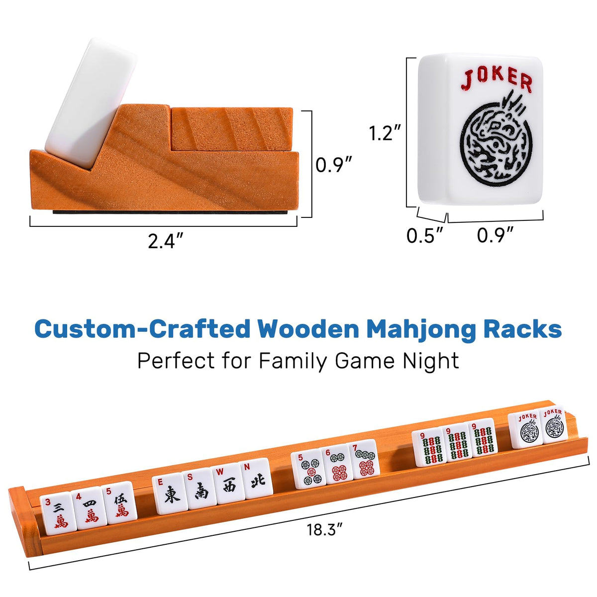166 White Tiles Mahjong Game Set with Wooden Racks and Carrying Bag E264984