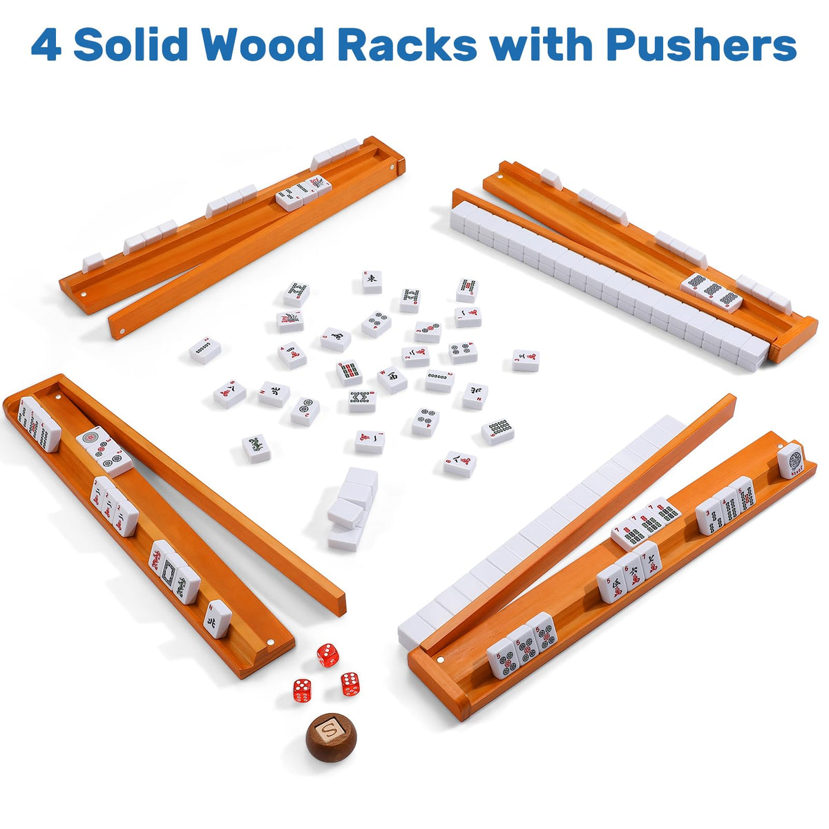 166 White Tiles Mahjong Game Set with Wooden Racks and Carrying Bag E264984