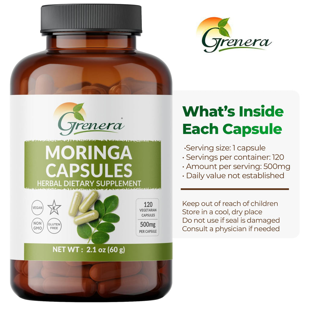 Moringa Capsules 500mg Moringa Oleifera Leaf Powder 120 Count U823468