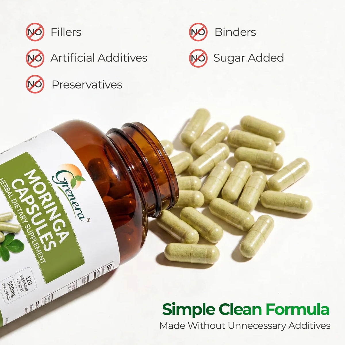 Moringa Capsules 500mg Moringa Oleifera Leaf Powder 120 Count U823468