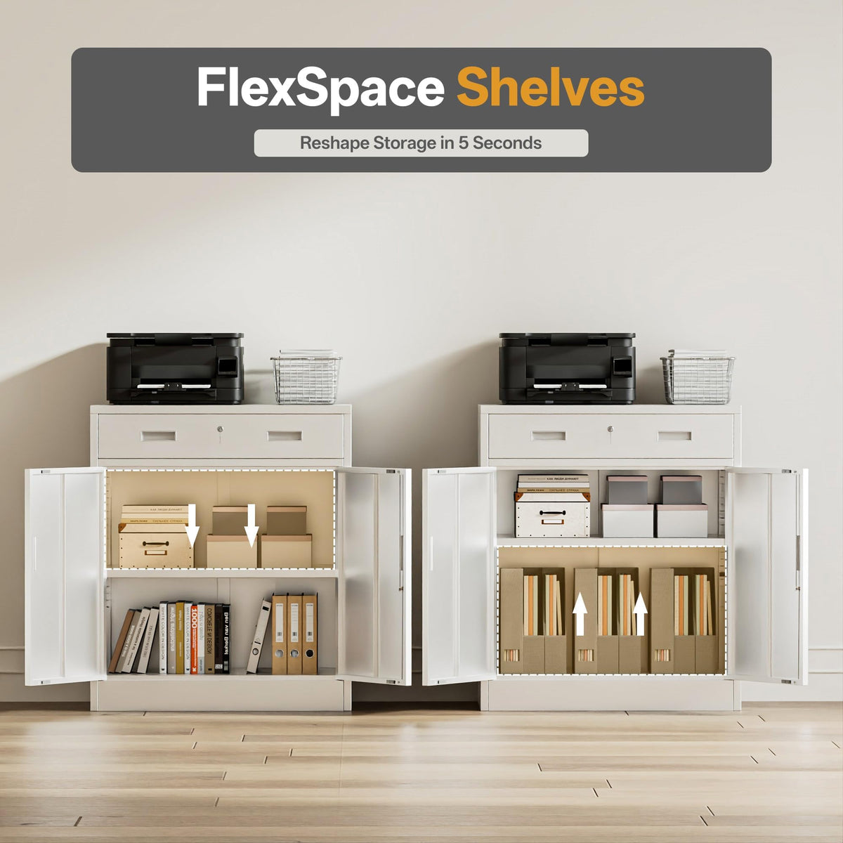 White Steel Lockable Storage Cabinet with Drawer and Adjustable Shelves L6234