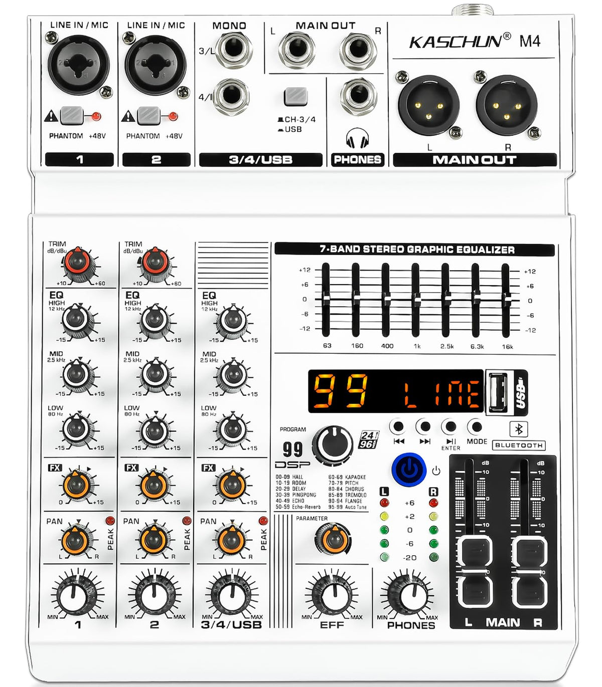 4-Channel Bluetooth Audio Mixer with XLR USB Interface G43991