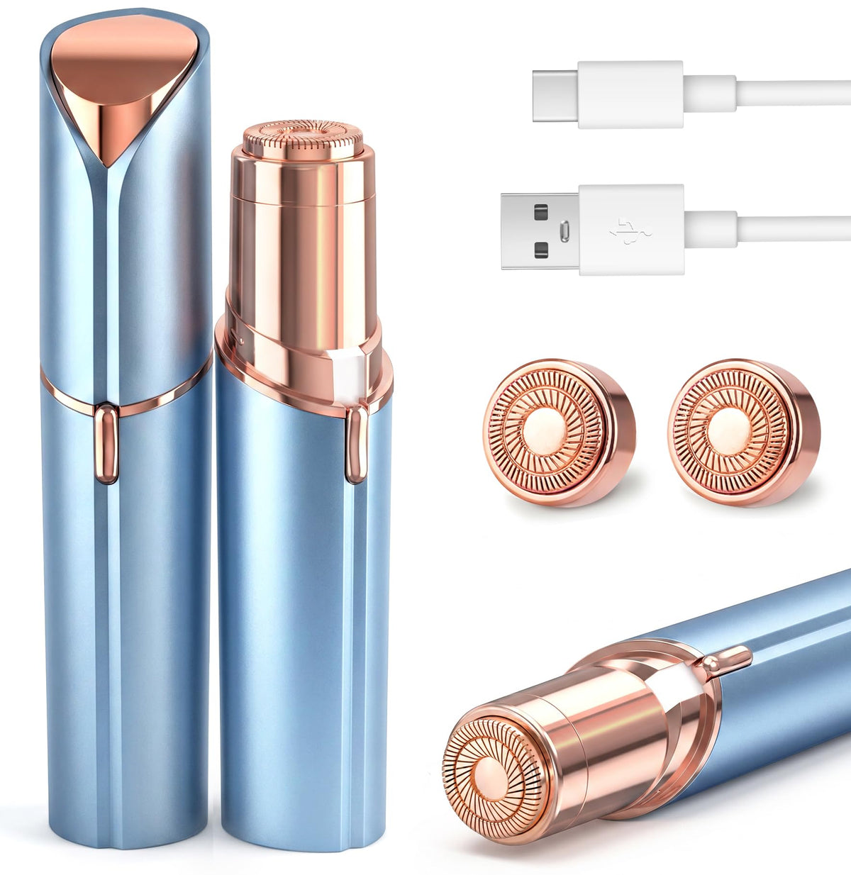 USB Rechargeable Facial Hair Remover with 2 Extra Heads D3584