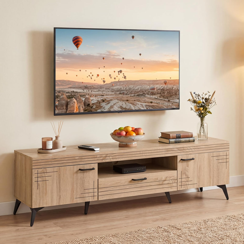 Mid Century Modern TV Stand with Storage Drawer and Open Shelf P25783