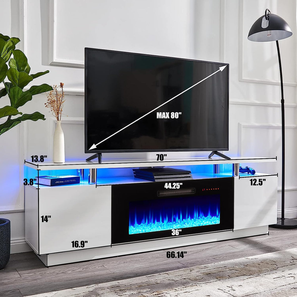 70" High-Gloss TV Stand with 36" Electric Fireplace R52649