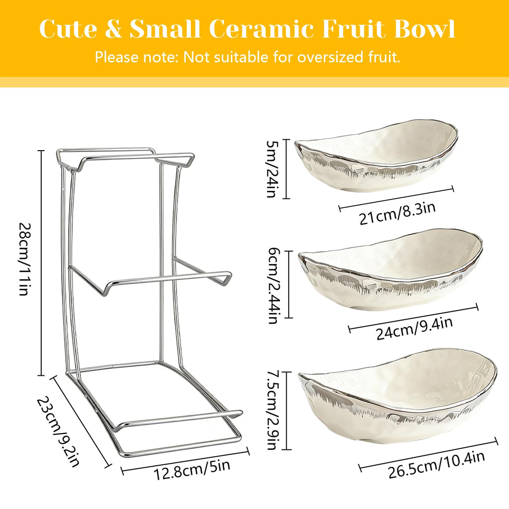 3 Tier Ceramic Fruit Bowl with Metal Stand I424796