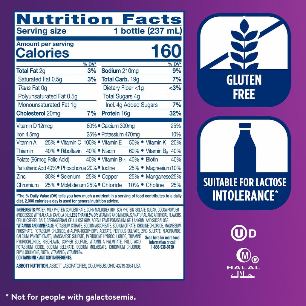 High Protein Milk Chocolate Nutrition Shake 16g Protein 8 fl oz 6 Pack R87907
