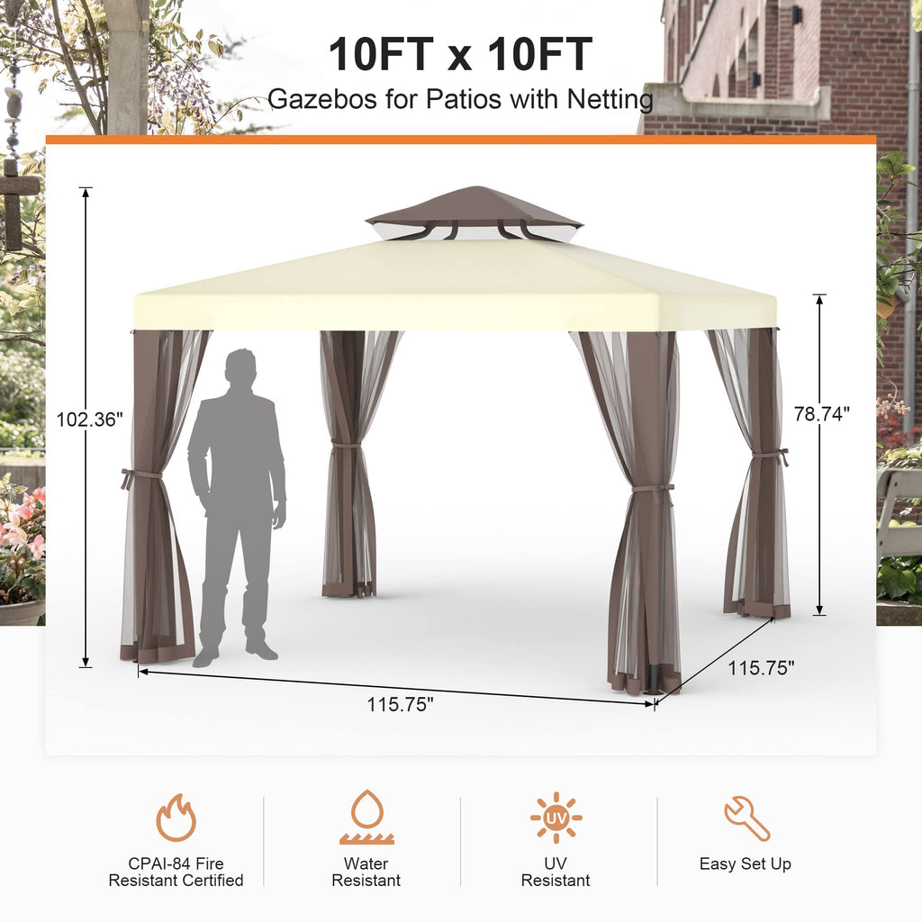10'x10' Waterproof UV-Resistant 2-Tier Canopy Tent with Mosquito Netting W907