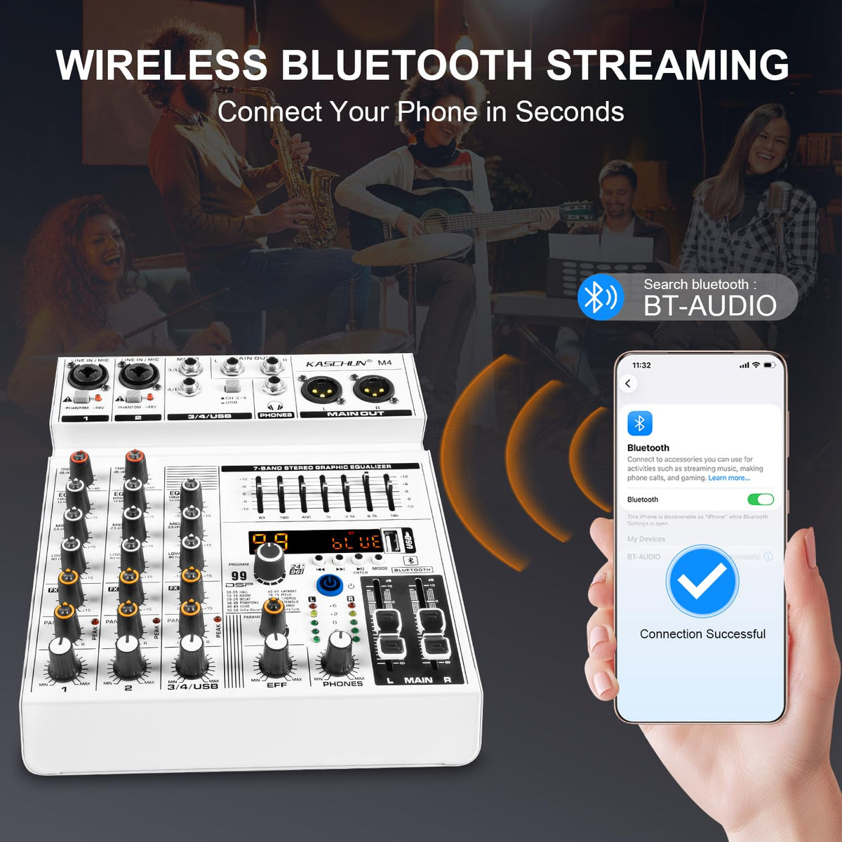 4-Channel Bluetooth Audio Mixer with XLR USB Interface G43991