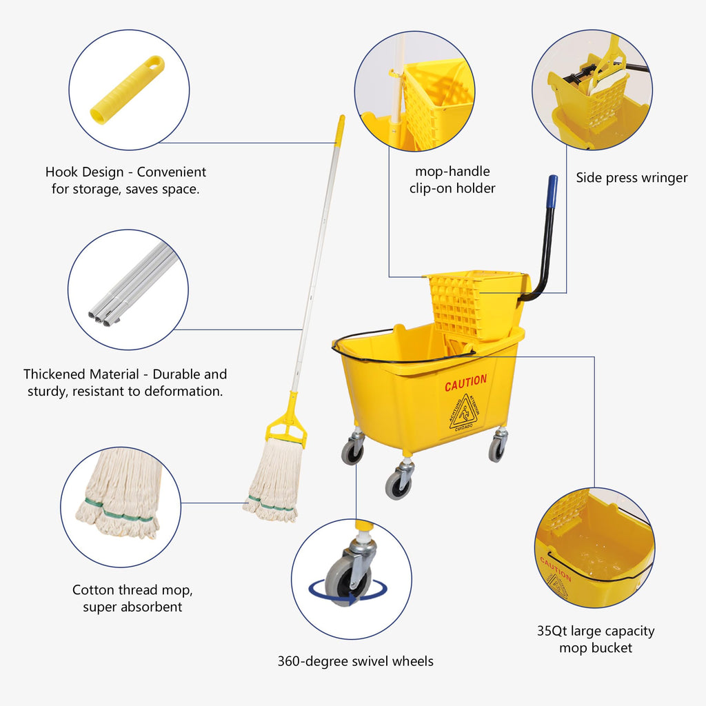35Qt. Side-Press Mop Bucket and Wringer Combo on Wheels, Yellow G7026